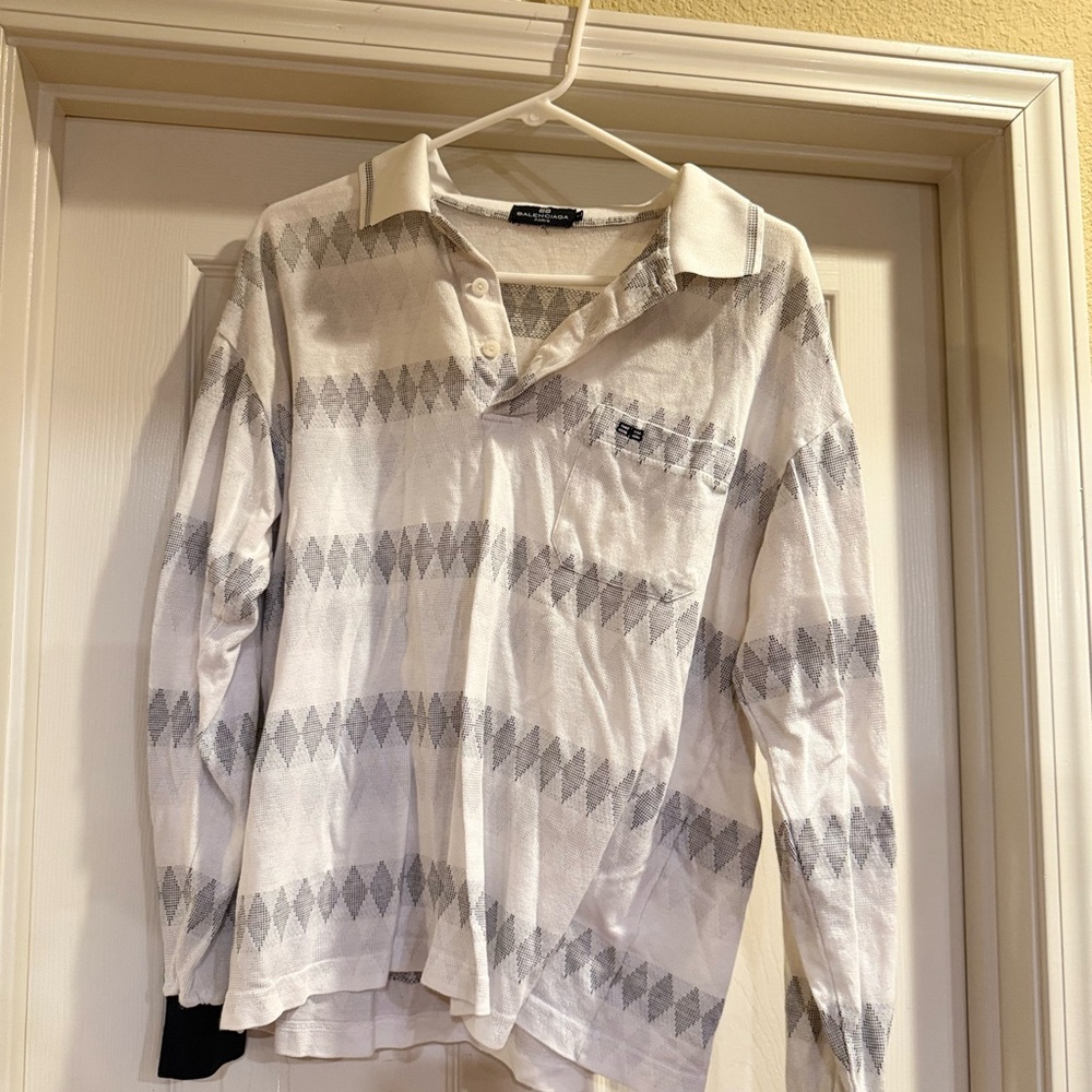Balenciaga White and Gray Diamond Polo Shirt